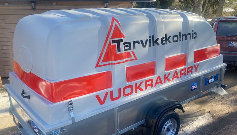 Tarvikekolmio vuokrakärry teippaus - Mainostoimisto BrandX Oy